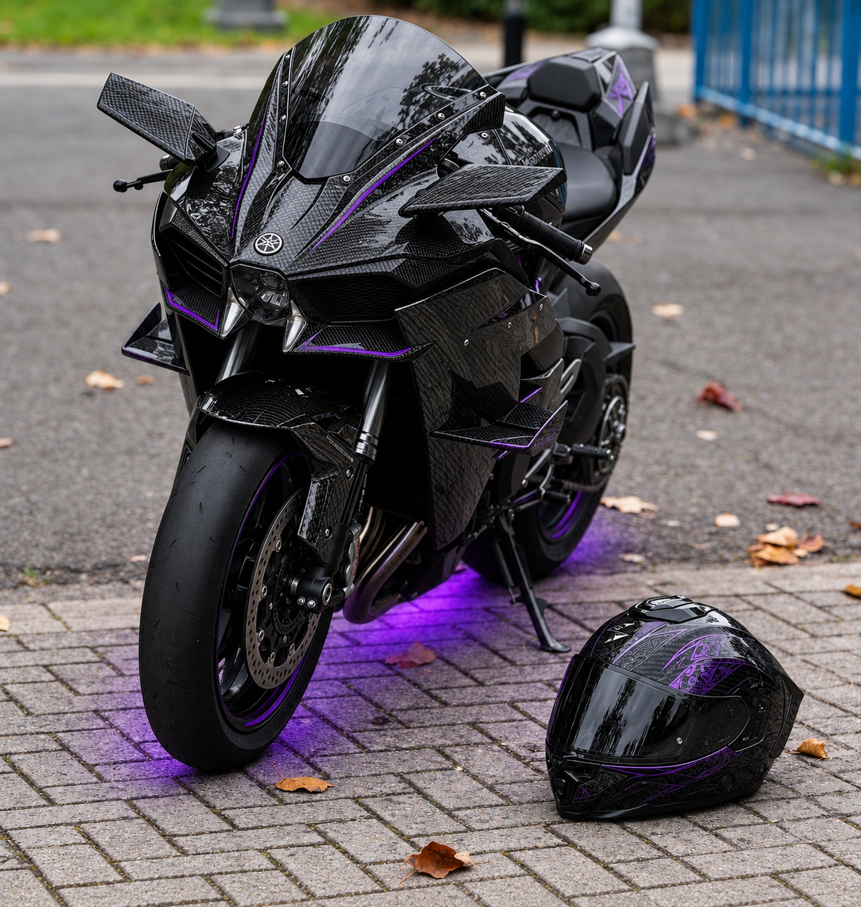 Zero’s black motorcycle with purple accents